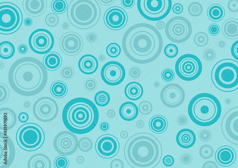Blue Circles Seamless Pattern - Abstract Background Illustration with Geometrical Rain Drops, Vector Graphic