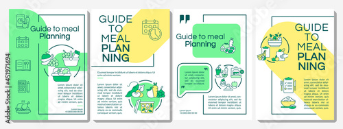 Guide to meal planning brochure template. Making menu tips. Flyer, booklet, leaflet print, cover design with linear icons. Vector layouts for presentation, annual reports, advertisement pages
