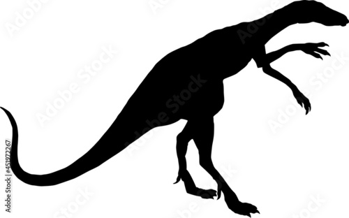 Dinosaur. The silhouette of a dinosaur, the fastest and most evil. Collection of Jurassic animals. Black and white illustration of dinosaurs for children.