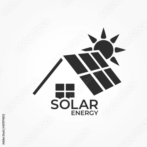 solar energy logo. sustainable, renewable and alternative energy symbol. solar panels on the roof