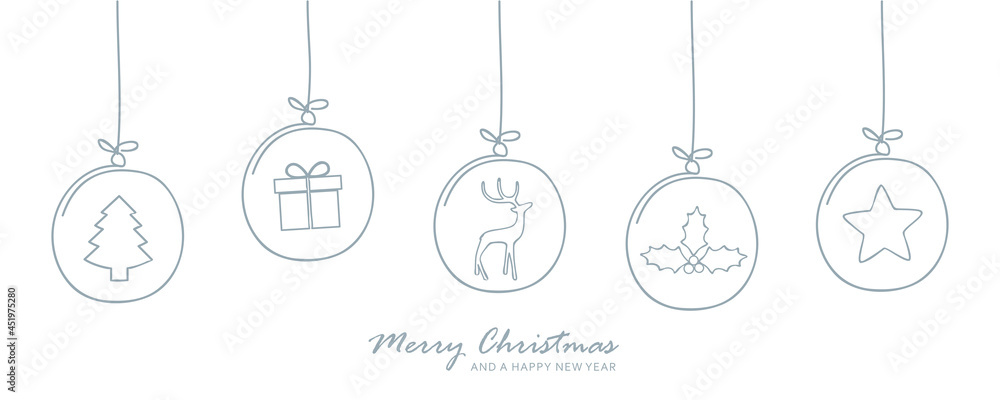 christmas card with tree balls decoration on white christmas card with tree balls decoration on white