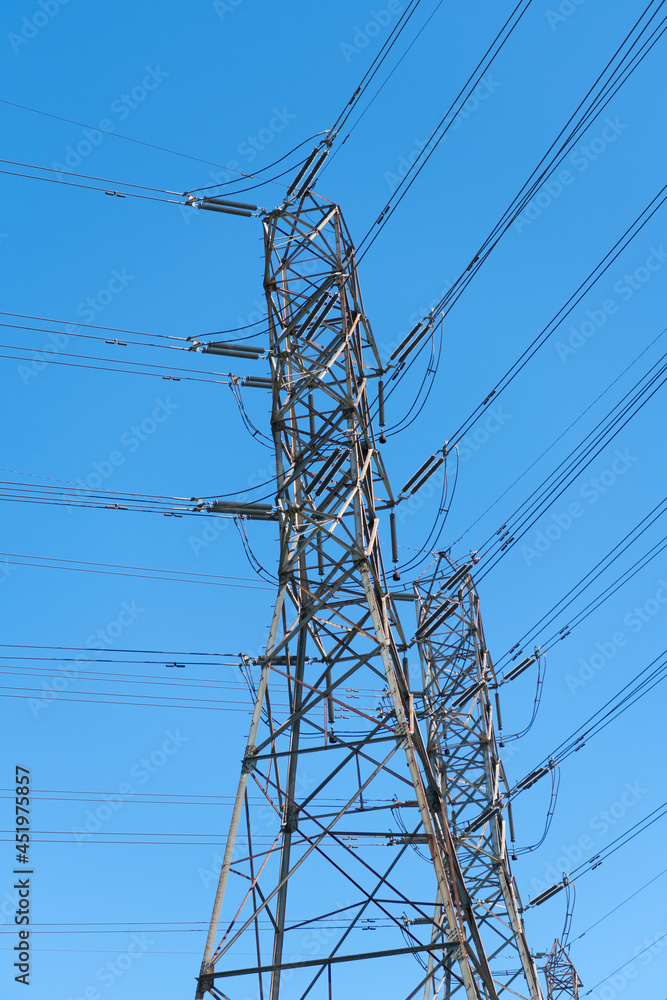 electrical power lines of pylon producing energy with voltage transmission, electric tower. electrical power lines of pylon producing energy with voltage transmission, electric tower.