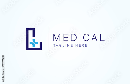 Medical logo. letter L with medical cross icon combination, cross logo design template, vector illustration