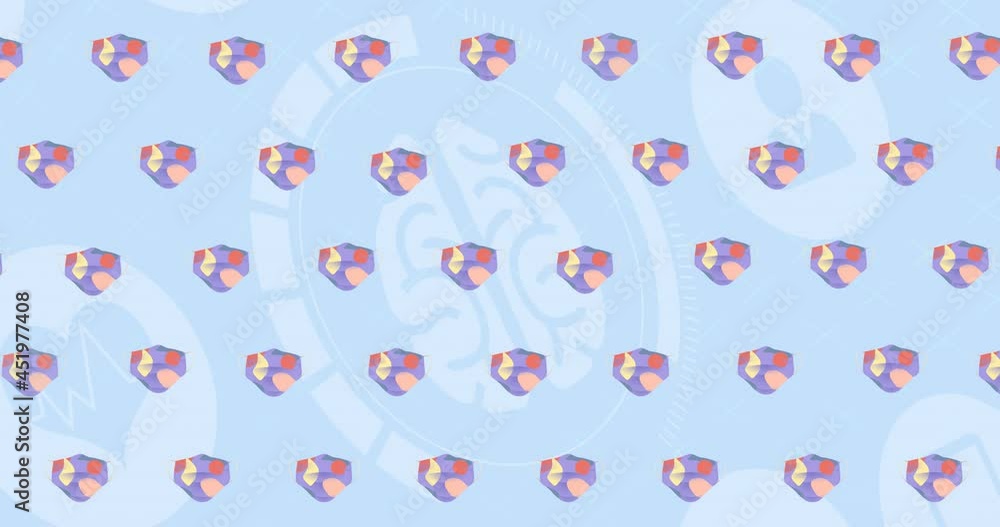 Animation of colorful face mask icons over blue background Animation of colorful face mask icons over blue background