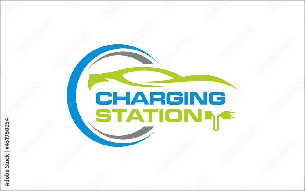 Illustration of innovation for modern electric charging car logo design template
