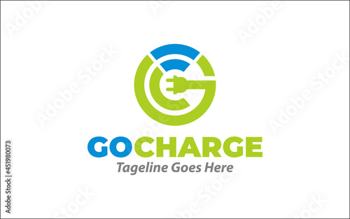 Illustration of innovation for modern electric charging car logo design template