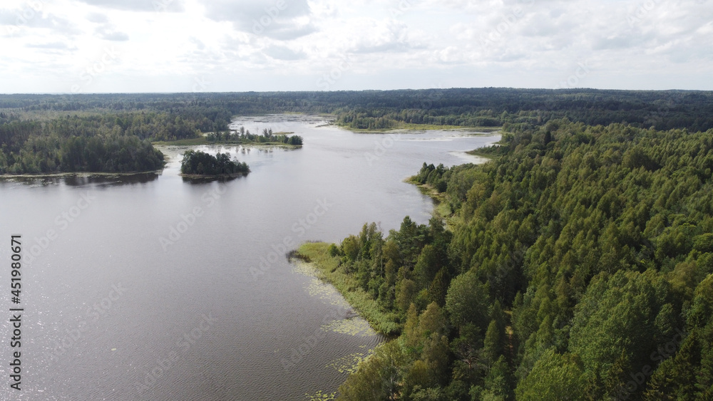 Nahodno lake aerial landscape. Valdai, Russia