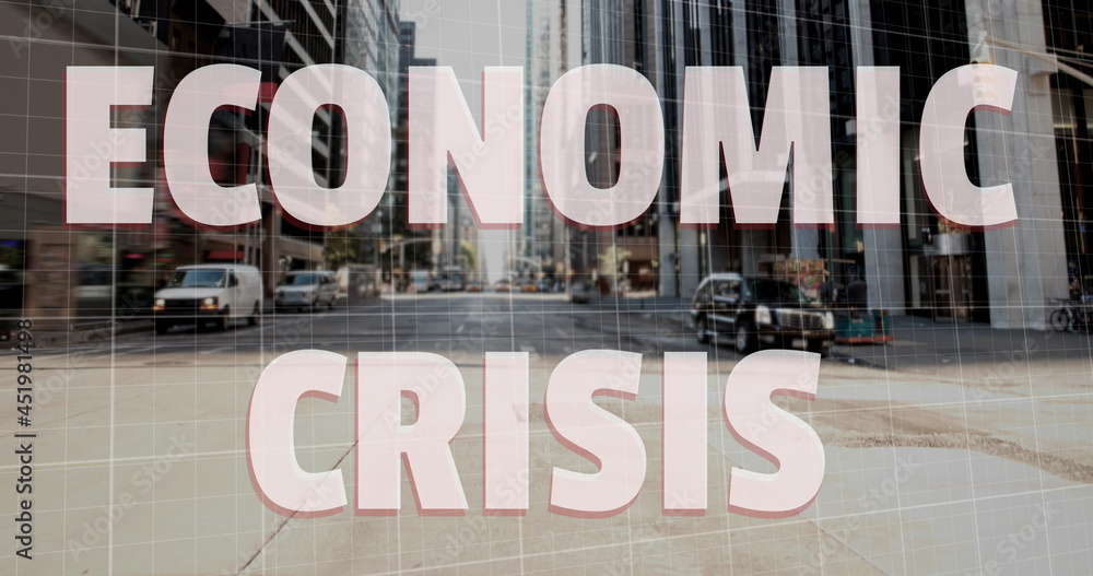 Economic Crisis text and red graphs moving against dollar symbol falling and breaking Economic Crisis text and red graphs moving against dollar symbol falling and breaking