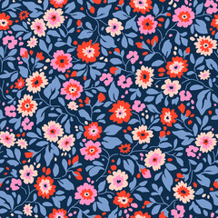 Wandcirkels Bloemen patronen Vintage bloemetjes blauwe achtergrond ditsy  © ann_and_pen