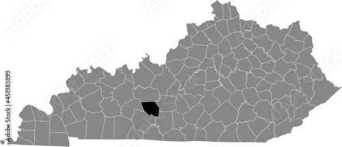 Black highlighted location map of the Edmonson County inside gray map of the Federal State of Kentucky, USA