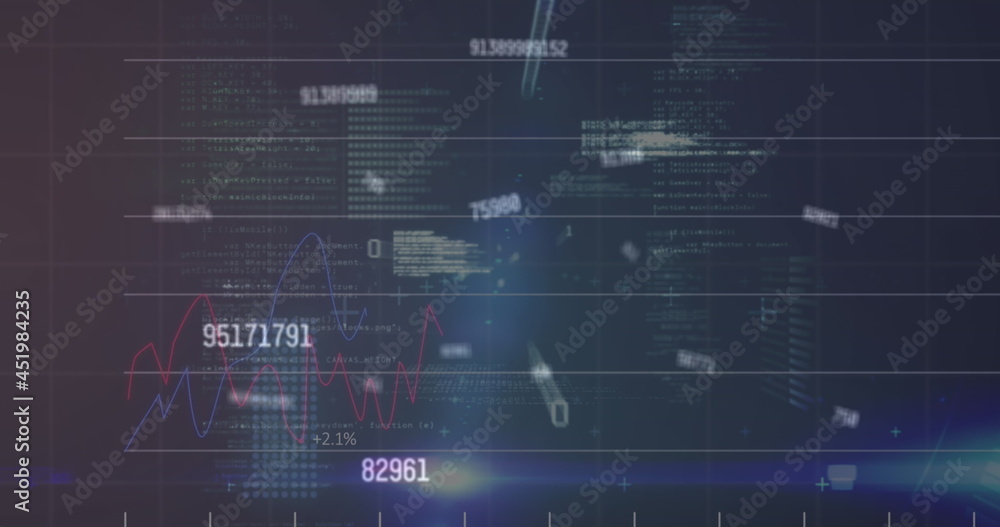 Digital image of multiple changing numbers against financial data processing Digital image of multiple changing numbers against financial data processing