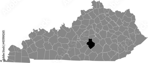 Black highlighted location map of the Casey County inside gray map of the Federal State of Kentucky, USA