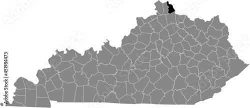 Black highlighted location map of the Campbell County inside gray map of the Federal State of Kentucky, USA