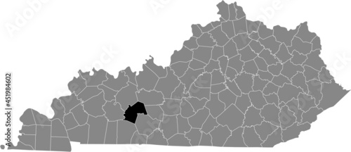 Black highlighted location map of the Butler County inside gray map of the Federal State of Kentucky, USA