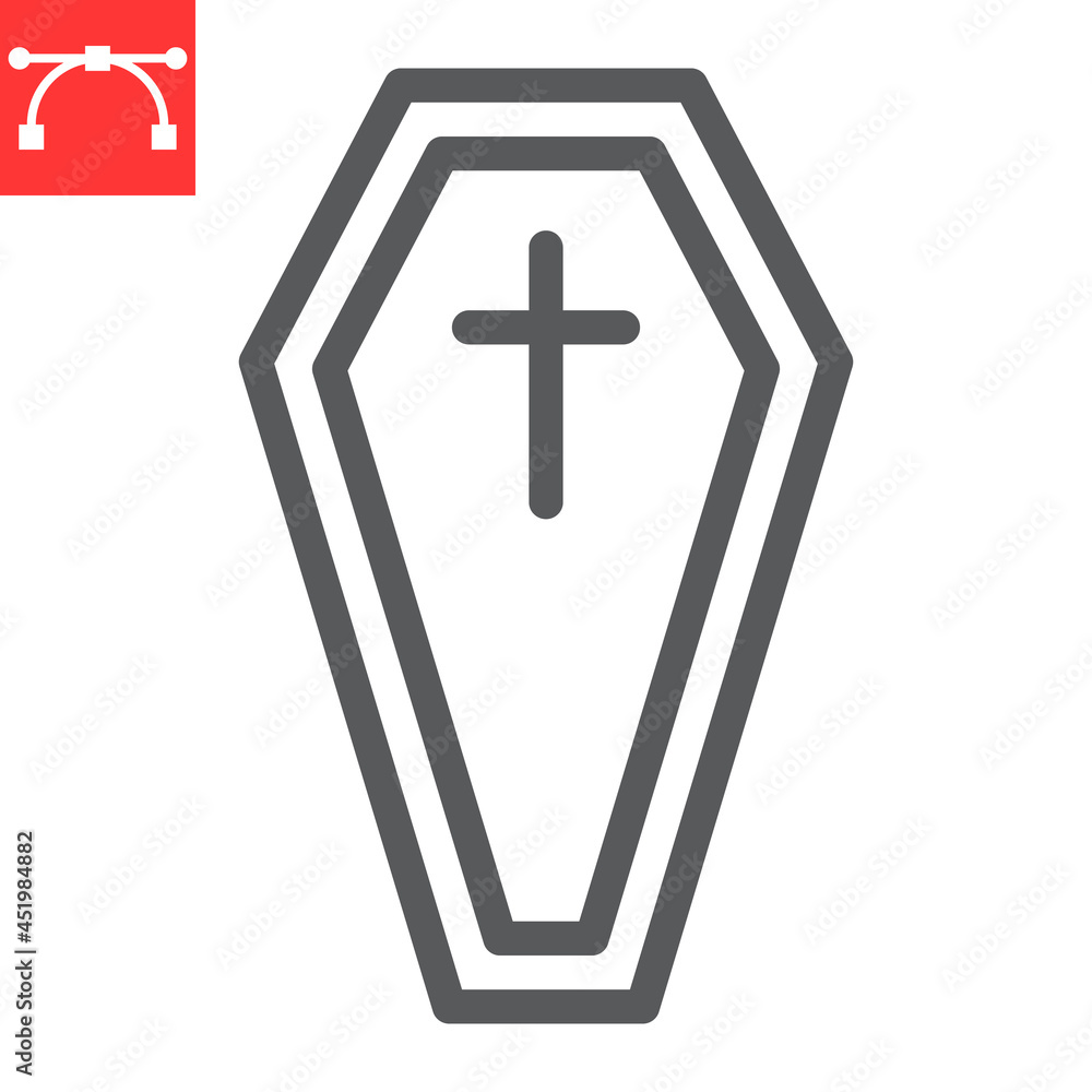 Obraz premium Coffin line icon, holiday and halloween, tomb vector icon, vector graphics, editable stroke outline sign, eps 10.