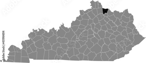 Black highlighted location map of the Bracken County inside gray map of the Federal State of Kentucky, USA