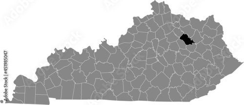 Black highlighted location map of the Bath County inside gray map of the Federal State of Kentucky, USA