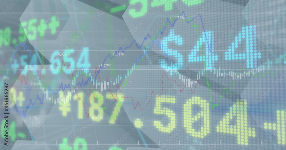 Fototapeta premium Image of financial data processing on stock exchange screen