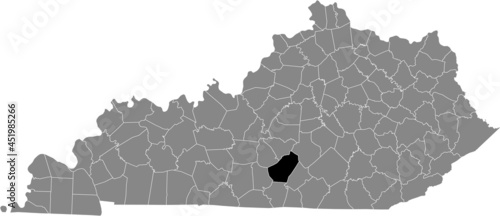 Black highlighted location map of the Adair County inside gray map of the Federal State of Kentucky, USA