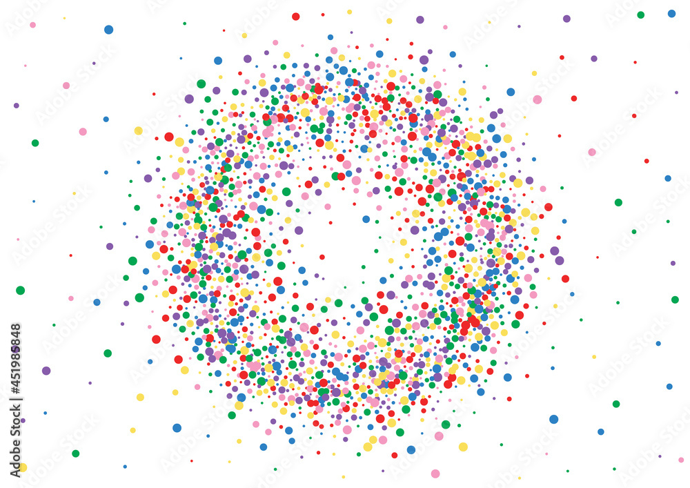 Multicolored Round Abstract Background. Circle Catching Texture. Blue Happy Confetti. Orange Random Dot Illustration.