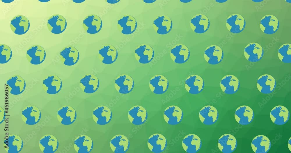 Animation of rows of multiple globes moving together on green background Animation of rows of multiple globes moving together on green background