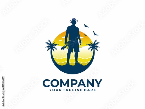photographer on the beach logo suitable for logos and stickers