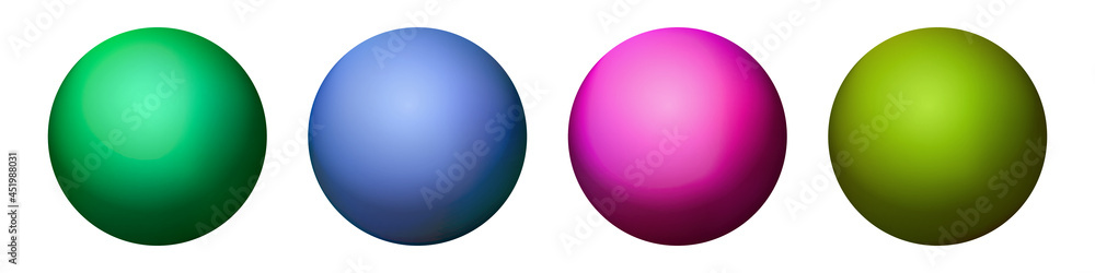 Set with glass colorful balls. Glossy realistic ball, 3D abstract vector illustration highlighted on a white background. Big metal bubble with shadow
