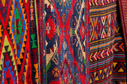 Handmade woven colored wool carpet