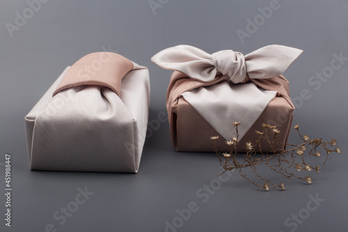Korean traditional wrapping cloth packaging. furoshiki packaging gift box. photo