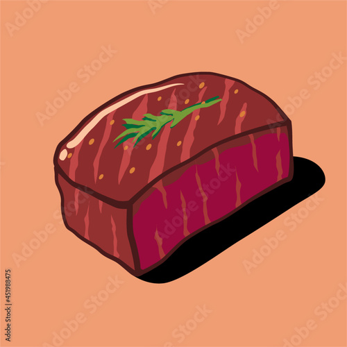 cartoon illustration of a delicious steak meat 
