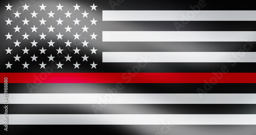 Thin Red Line Firefighter Flag. USA flag. Remembering, memories on fallen fire fighters officers on duty.