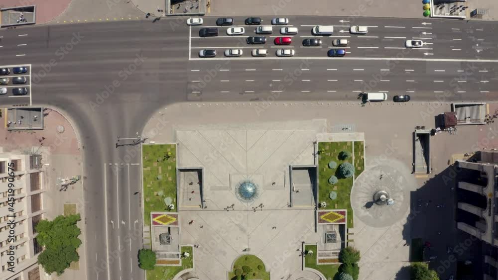 Aerial view of the Kyiv Ukraine above Maidan Nezalezhnosti Independence Monument. Golden beautiful Ukrainian woman statue in the middle of the city. Aerial view of the Kyiv Ukraine above Maidan Nezalezhnosti Independence Monument. Golden beautiful Ukrainian woman statue in the middle of the city.