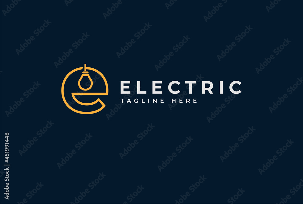 Electric Logo. abstract letter E with light bulb inside, electric design logo template, vector illustration
