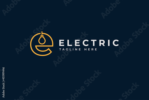 Electric Logo. abstract letter E with light bulb inside, electric design logo template, vector illustration