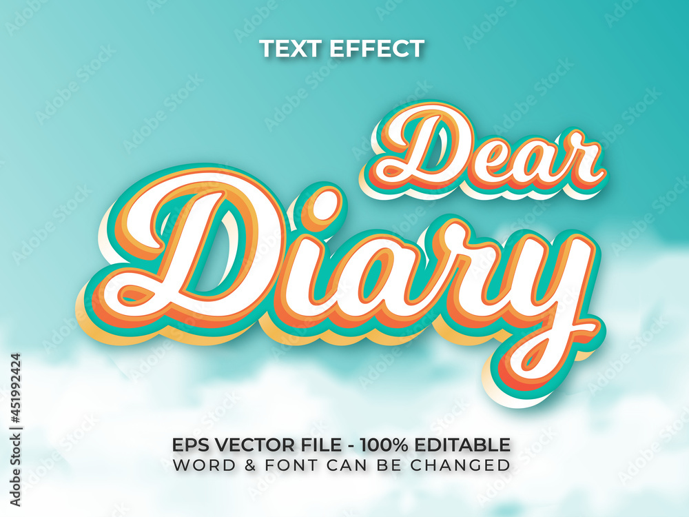Dear diary editable text effect style with cloud.