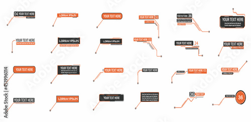Digital callouts, footnotes. Layout for links and digital information. Source for advertising. Set of HUD. Vector illustration.	