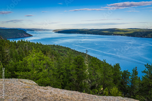 View from Croix du Centenaire, at the top of Eucher hiking trail on the Saguenay Fjord (La Baie, Chicoutimi, Quebec, Canada) photo