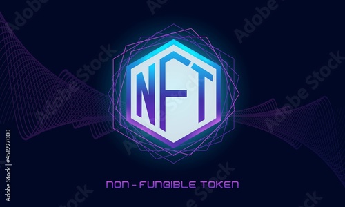 NFT non-fungible token. Non-fungible token text design background.Technology abstract.Futuristic vector.NFT concept