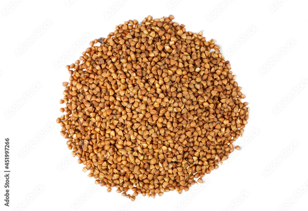 Buckwheat groats isolated on white background. View from above. Buckwheat groats isolated on white background. View from above.