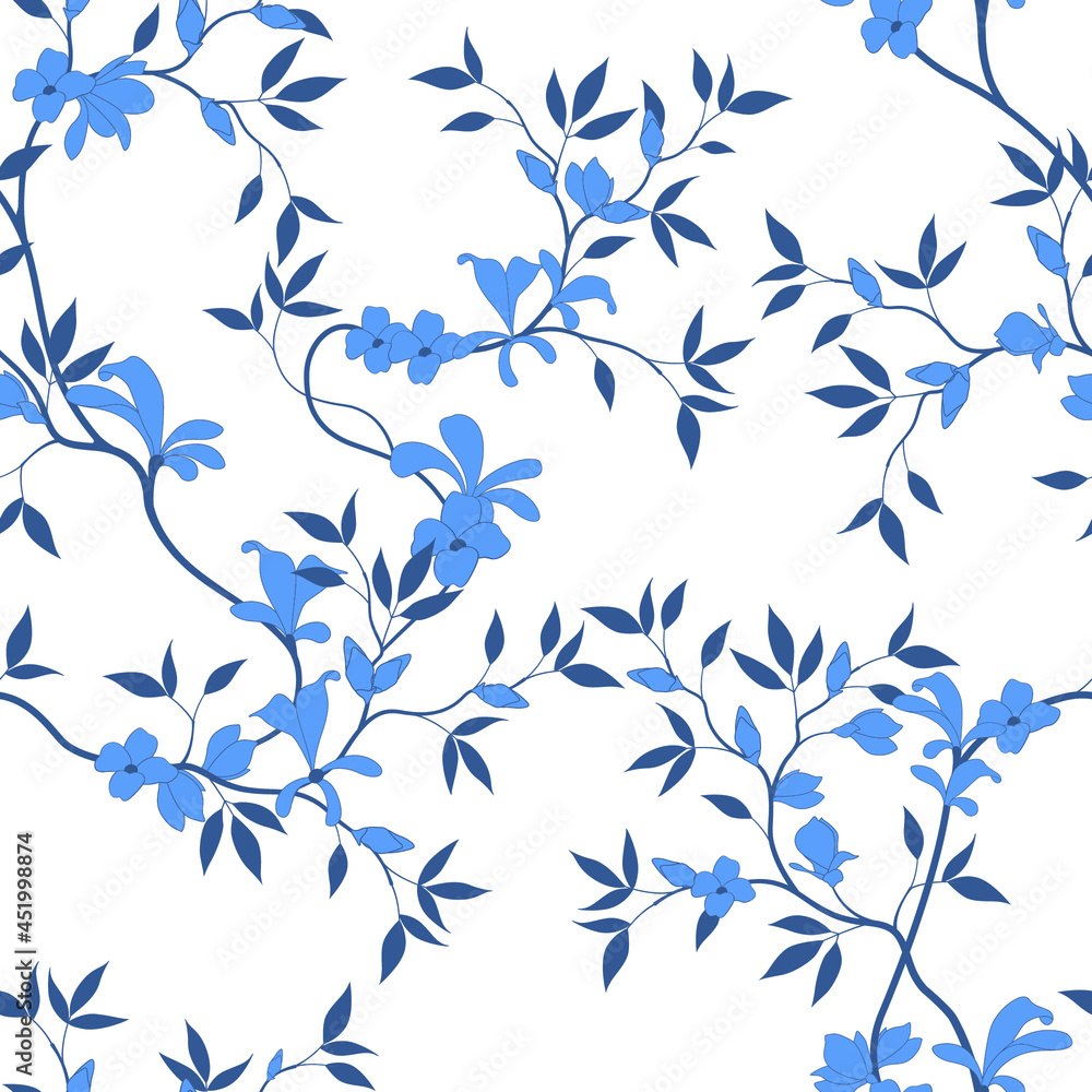 Fototapeta premium seamless pattern of flowers, branches and leaves