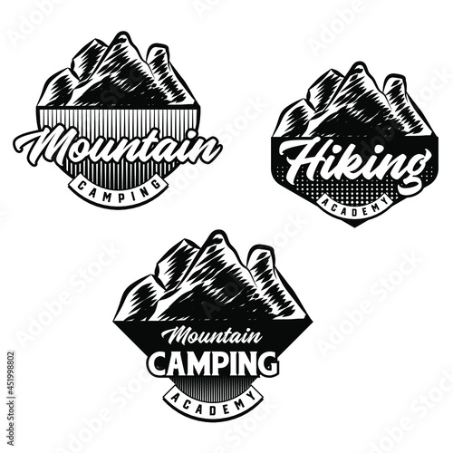 Set of Mountain biking and camping club badge. Vector