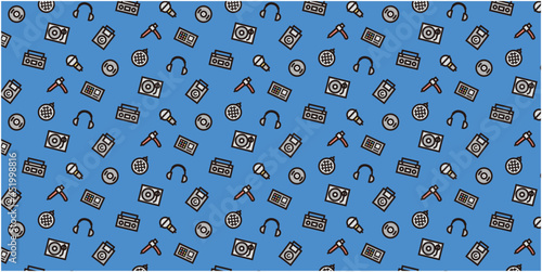 Hip hop simple icon pattern background for website or wrapping paper(Audio equipment and devices:Blue Version)
