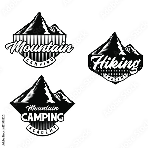 Set of Mountain biking and camping club badge. Vector