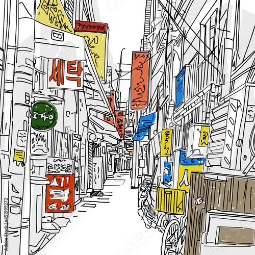 backstreet in Eulji-ro, seoul korea, city alley in an south korea small old town