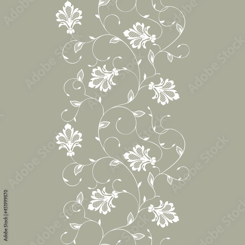 SEAMLESS FLOWERS AND LEAVES OF ROCOCO STYLE IN THE FORM OF A VERTICAL SCROLL
