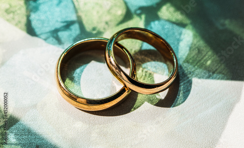 wedding rings on a table