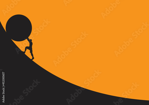 Overcoming Stone Roll Slide Strong Life Strunggle. Vector illustration