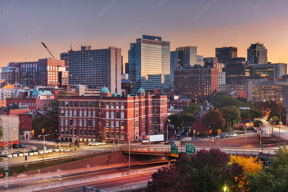Boston, Massachusetts, USA Cityscape over Highways