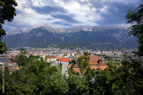 Aerial view over the city of Innsbruck in Austria - travel photography © 4kclips