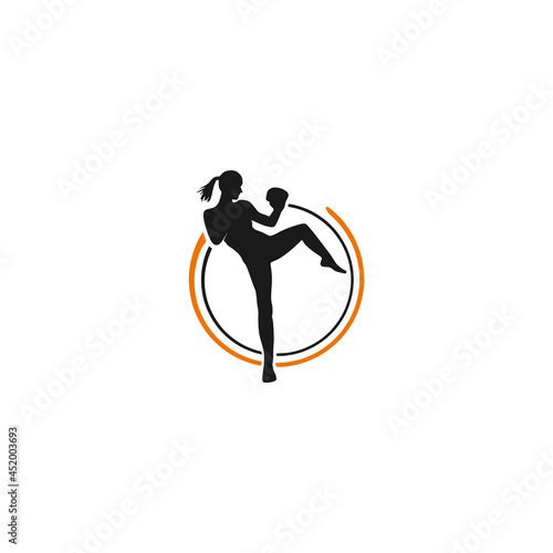 female kick boxing  vector logo template